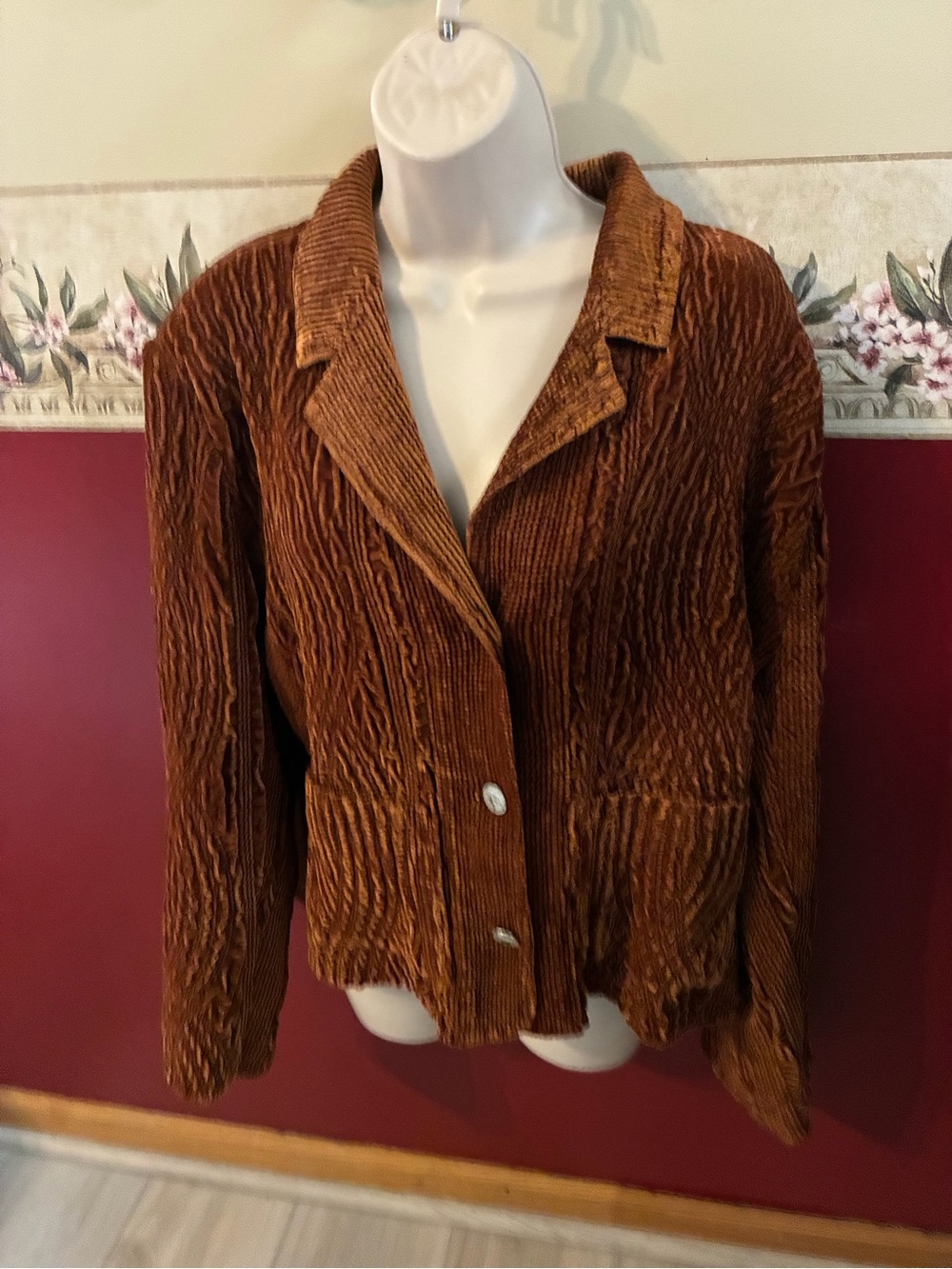 Women's Rust Brown Corduroy Button-Front Jacket